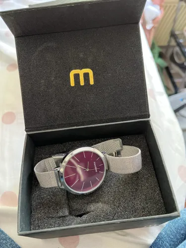 Relógio Feminino Mondaine Prata com Mostrador Roxo Novo