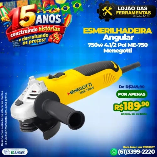 Esmerilhadeira Ângular 750w 4.1/2 Pol ME-750 Menegotti