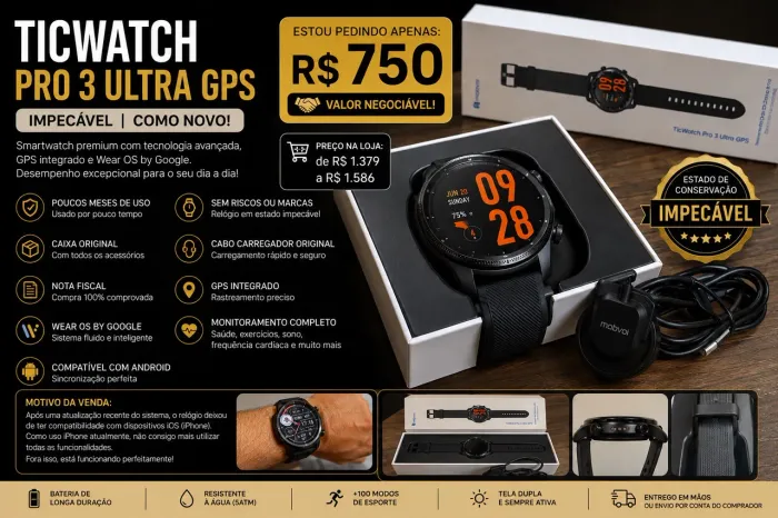 TICWATCH PRO 3 ULTRA GPS - IMPECÁVEL | COM NOTA FISCAL