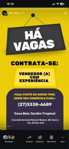 Vaga pra Vendedora ou Vendedor