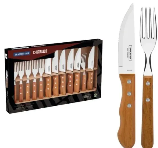 Jogo Talheres Tramontina Para Churrasco Jumbo Inox Com 12 Peças - Madeira