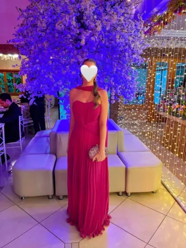 Vestido de Festa Rosa/Pink Plissado Tomara que Caia