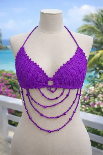 Top de crochê com pérolas