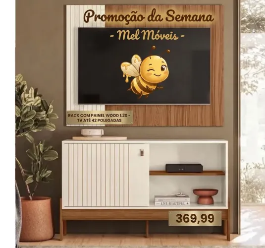 ? 369,99 PROMOÇÃO - RACK COM PAINEL WOOD 1.20  - TV ATÉ 42 POLEGADAS- 