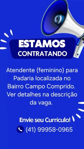 Atendente (feminino) para Padaria