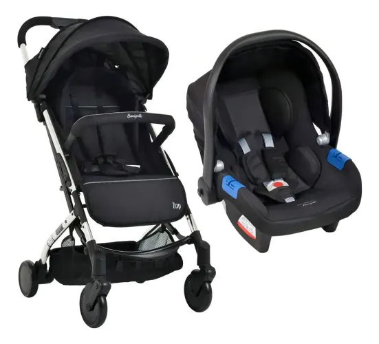 Carrinho de bebê Zap c/ bebê conforto - Burigotto cor preto chassi prateado