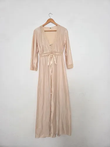 conjunto vintage penhoar e camisola longa nude