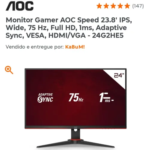 Monitor Gamer AOC 24" 75Hz 1ms