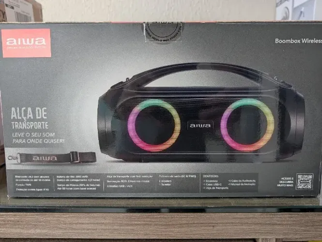 Caixa de Som Boombox AIWA BBS-02 50W Bluetooth 4H IPX5 RGB USB - Produto Novo Lacrado