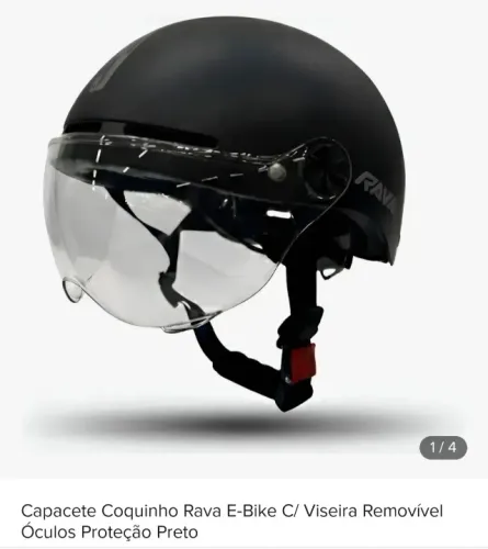 Capacete coquinho com viseira removível e alças ajustáveis, tamanho G, seminovo.