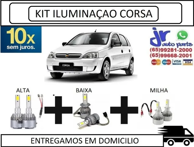 Kit Lampada Ultra LED (Alta/Baixa/Milha) Corsa 6000K 12V 24V