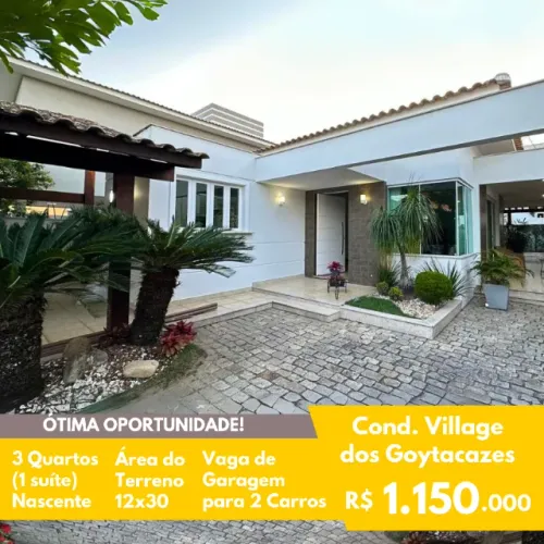 FIT - Casa Linear - 3 Quartos (1 Suíte) - Nascente - Cond. Village dos Goytacazes -