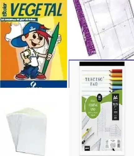 Kit Escolar Papéis: almaço, vegetal, stencil, milimetrado! Novo!!