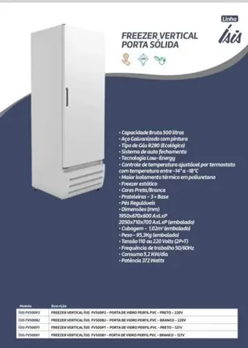 Freezer Vertical 500lts