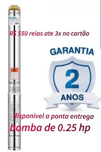 Bomba de água submersa 0,25 HP - 2 anos de garantia!