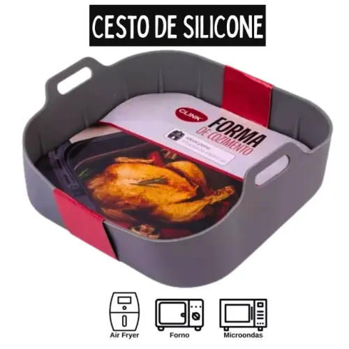 Forma Cesto Silicone Air fryer Microondas Forno Reutilizável Quadrada 16x16x5 _ CS566 