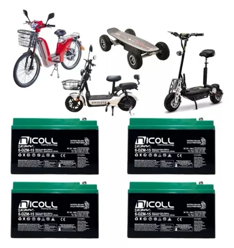 Kit 4 Baterias Nicoll 12v 15ah Ciclo Profundo Bike Elétrica