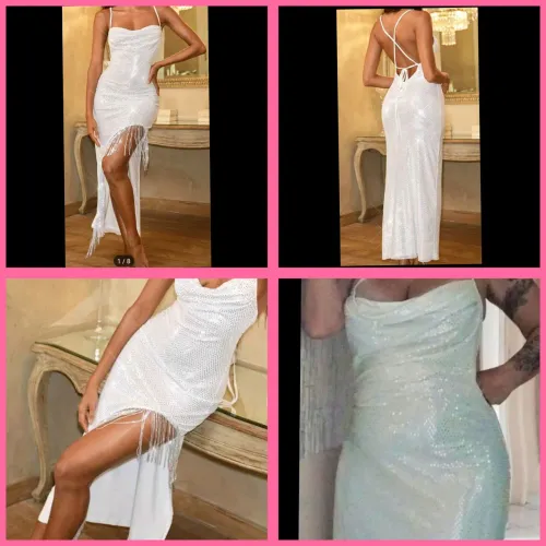 Vestido Branco de Brilhos com Franjas