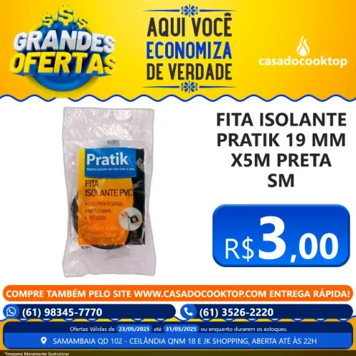 FITA ISOLANTE PRATIK 19MMX5M PRETA SM