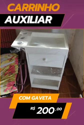 Carrinho auxiliar com gaveta branco