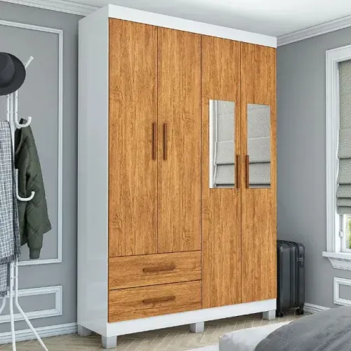 Oferta Guarda Roupa Maya 4 Portas Branco/Cinamomo (parcele em até 10x sem juros)
