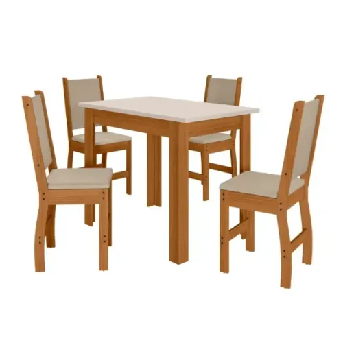 Mesa de Jantar Bellagio Freijó Tmp Off 4Cds Clara Assento Savana Poliman - Entrega Rapida!