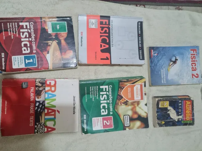 Livros física, gramática e dicionário 