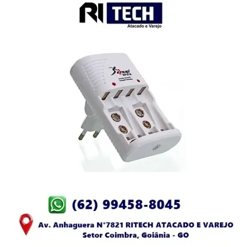 Carregador de Pilhas Universal AA/AAA/9V LED indicativo de fluxo de carga