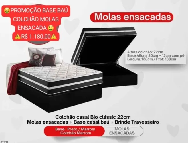 CAMA BOX BAÚ CASAL COLCHÃO CLASSICO MOLAS ENSACADA