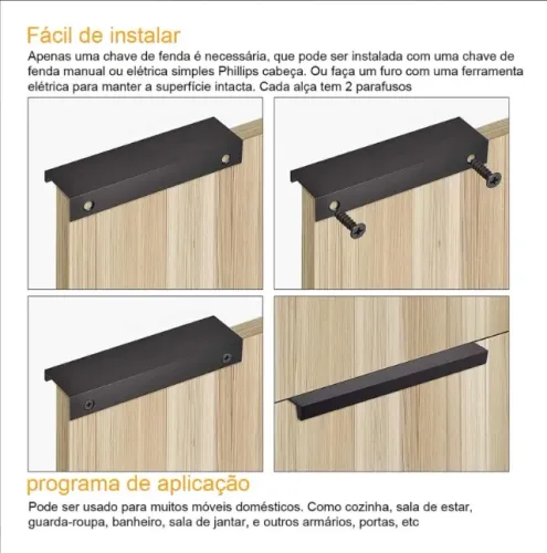 Puxadores Slim em Alumínio Preto - Kit com 2 Unidades (Novos)