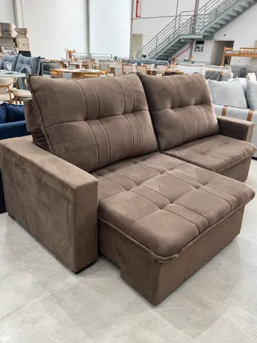 Sofá Retrátil e Reclinável 2,40 Veludo Marrom OFERTA DE ÚLTIMA PEÇA