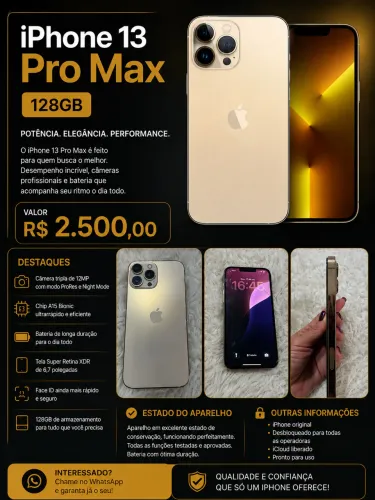 iPhone 13 Pro Max 128GB Dourado