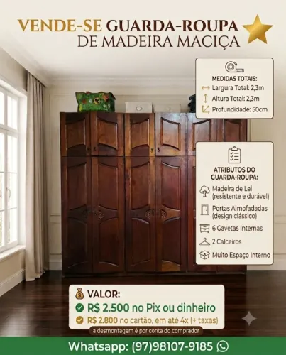Guarda-roupa casal em Madeira de Lei