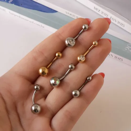 Piercing Umbigo Folheado a Ouro 18k Bolinha Zircônia M