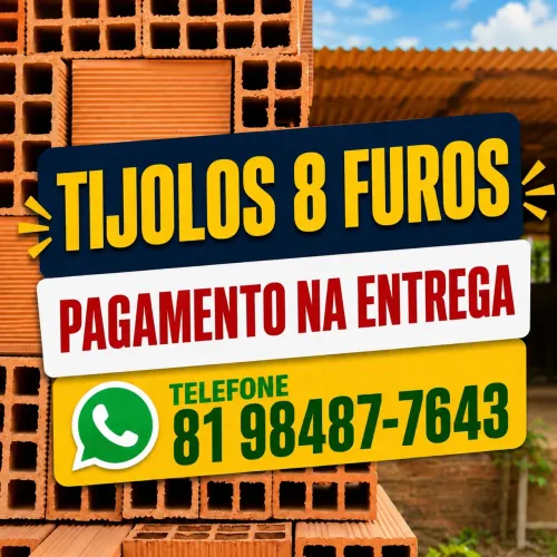 TIJOLO TIJOLOS - 8 FUROS DE FÁBRICA - PAGUE NA ENTREGA - RECIFE E REGIÃO METROPOLITANA