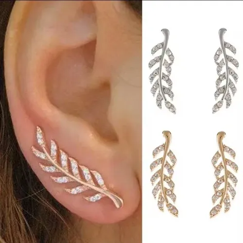 Brincos de folhas vazadas para mulheres, brincos de cristal vintage da moda