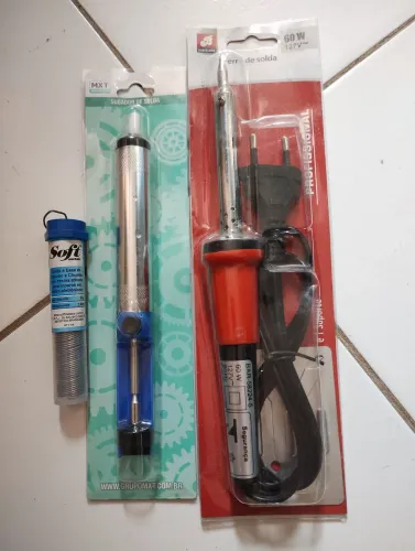 Kit Ferro solda profissional 60w 127v e um suporte, sugador de solda mxt,estanho e chumbo