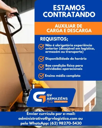 AUXILIAR DE CARGA E DESCARGA (SALÁRIO R$1.800,00 + BENEFICIOS)