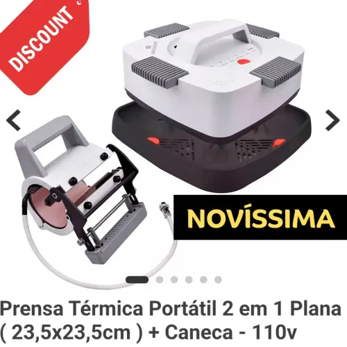 PRENSA SUBLIMÁTICA MECOLOUR 2 EM 1 - PRENSA PLANA E DE CANECA - NOVÍSSIMA