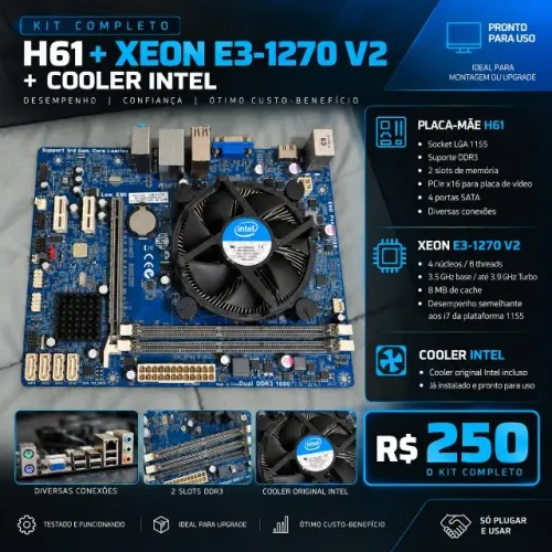 KIT H61 + XEON E3-1270 V2 + COOLER - R$ 250