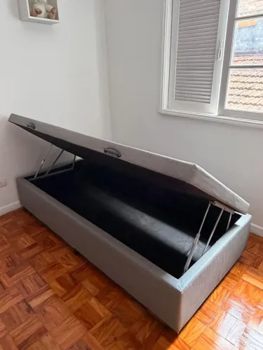 Cama Box Baú Solteiro 88x188x36 Cinza e Preto
