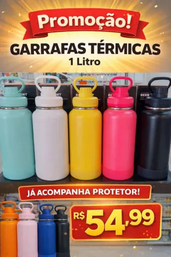 Garrafas térmicas 1L ,já acompanha o protetor de garrafa 