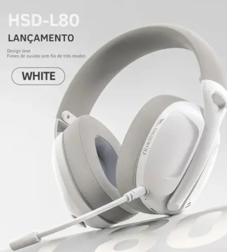 Headset Gamer SMAILWOLF L80 Sem Fio | Bluetooth + AUX | Branco | Mic Removível (Sem USB 2.