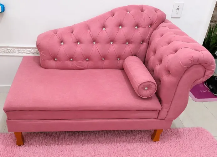 Sofá divã recamier em Suede rose