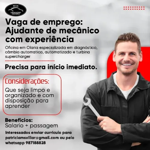 Ajudante de oficina mecânica e mecânico meio oficial