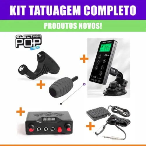 Kit Tatuagem Completo - Máq. Rotativa Electra Pop + Adaptador de Cartucho + Fontes + Pedal