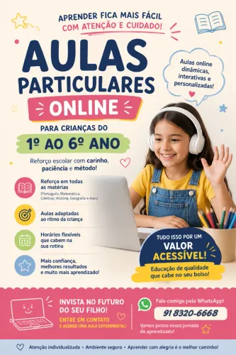 Aulas particulares on-line 1 a 6 ano
