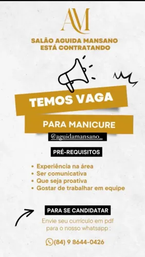 Vagas para manicure e nails Desing 