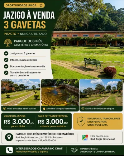 Jazigo 3 gavetas - Intacto - Parque dos Ipês Cemitério e Crematório 