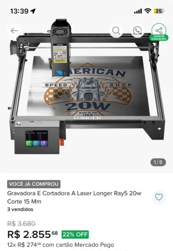 gravadora e cortadora a laser Longer Ray5 20w corte 15Mm